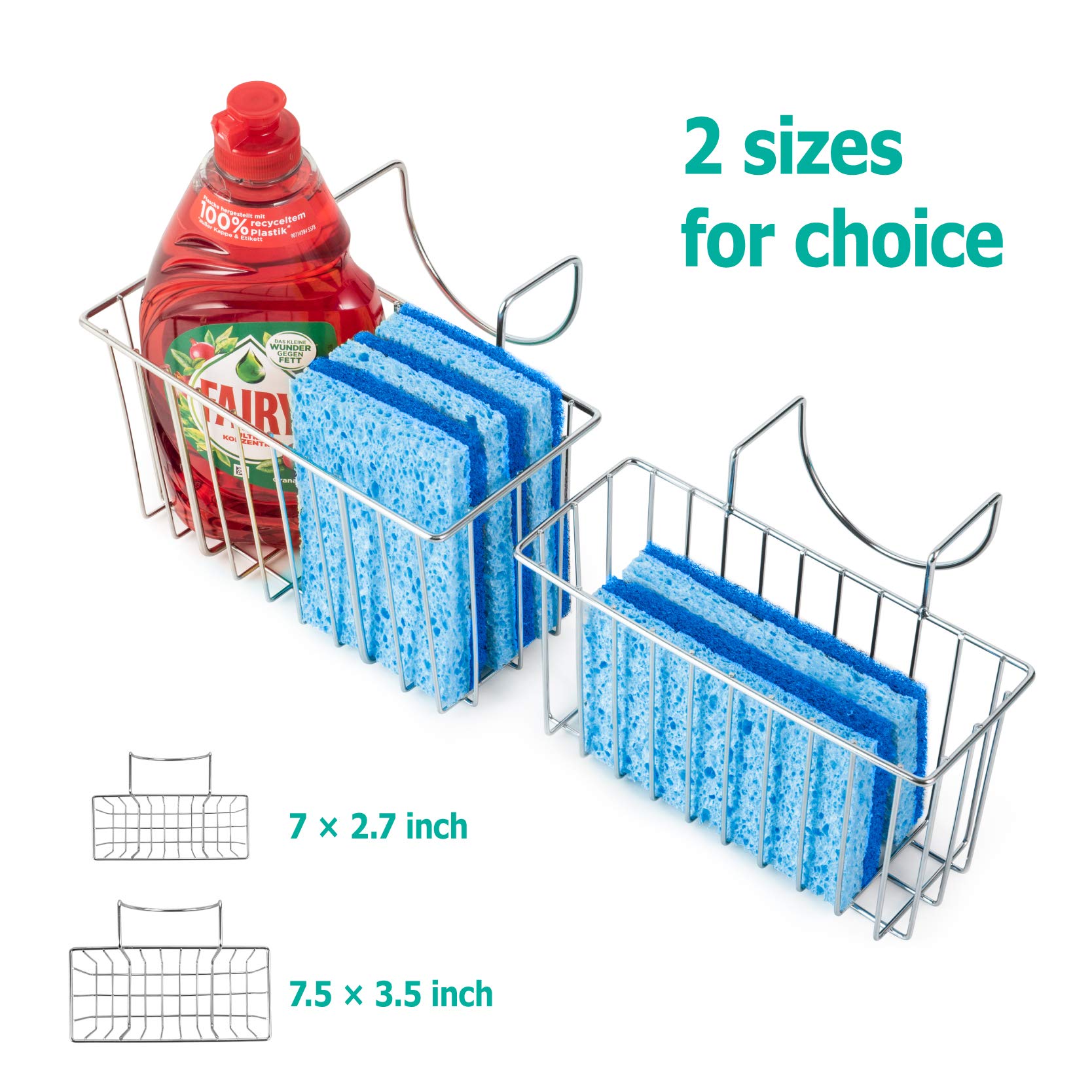Damita Kitchen Sponge Holder Sink Basket Sink Caddy Brush Dishwashing Liquid Drainer Rack Silver Small (7''X 2.7''X 3.5'')